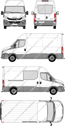 Iveco Daily, furgone, Dachhöhe 2, empattement 3520, Heck verglast, rechts teilverglast, 1 Sliding Door (2014)