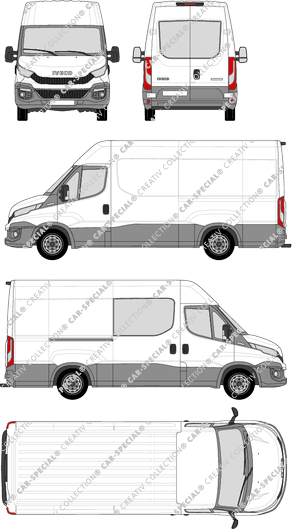 Iveco Daily, van/transporter, roof height 2, wheelbase 3520L, Heck verglast, rechts teilverglast, 1 Sliding Door (2014)