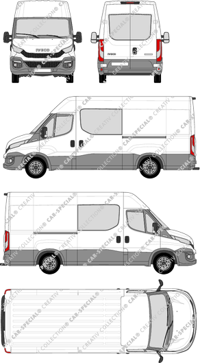 Iveco Daily, furgone, Dachhöhe 2, empattement 3520L, vitre arrière, Doppelkabine, 2 Sliding Doors (2014)