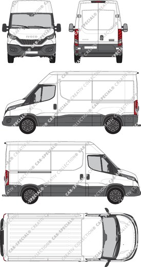 Iveco Daily, Kastenwagen, Dachhöhe 2, Radstand 3520, Rear Wing Doors, 1 Sliding Door (2021)