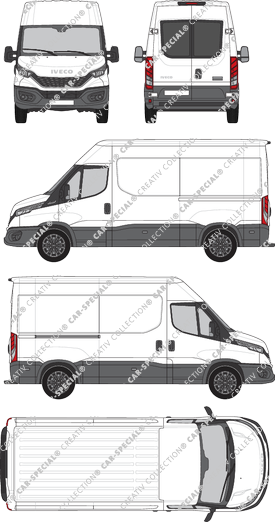 Iveco Daily, Kastenwagen, Dachhöhe 2, Radstand 3520, Heck verglast, Rear Wing Doors, 1 Sliding Door (2021)