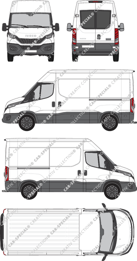 Iveco Daily, van/transporter, roof height 2, wheelbase 3520, rear window, Rear Wing Doors, 2 Sliding Doors (2021)