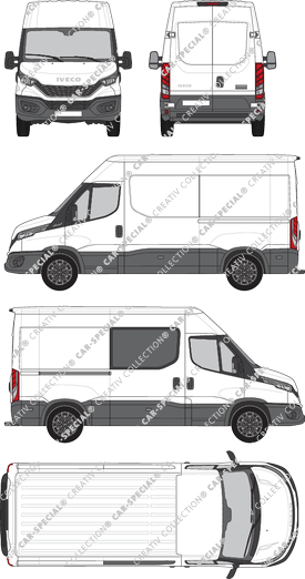 Iveco Daily, furgone, Dachhöhe 2, empattement 3520, rechts teilverglast, Rear Wing Doors, 1 Sliding Door (2021)