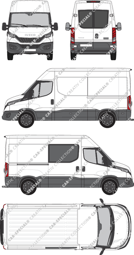 Iveco Daily, furgone, Dachhöhe 2, empattement 3520, Heck verglast, rechts teilverglast, Rear Wing Doors, 1 Sliding Door (2021)
