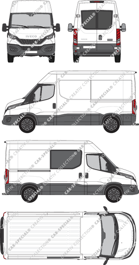 Iveco Daily, furgón, altitud de tejado 2, paso de rueda 3520, Heck verglast, rechts teilverglast, Rear Wing Doors, 1 Sliding Door (2021)