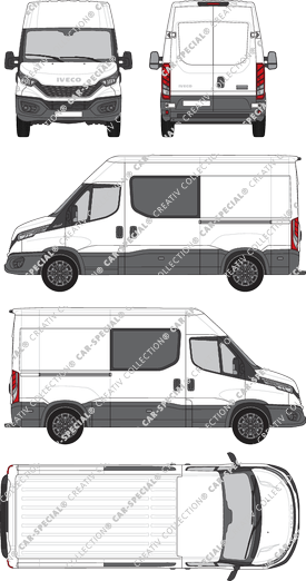 Iveco Daily, van/transporter, roof height 2, wheelbase 3520, double cab, Rear Wing Doors, 1 Sliding Door (2021)