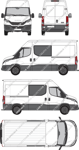 Iveco Daily, Kastenwagen, Dachhöhe 2, Radstand 3520, Doppelkabine, Rear Wing Doors, 2 Sliding Doors (2021)