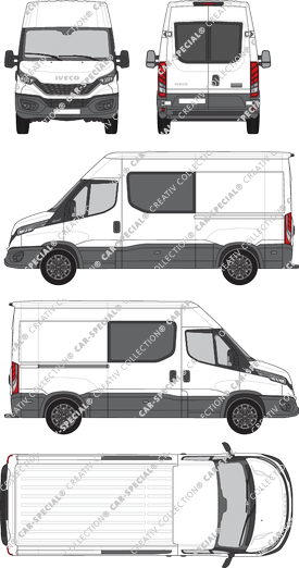 Iveco Daily, Kastenwagen, Dachhöhe 2, Radstand 3520, Heck verglast, Doppelkabine, Rear Wing Doors, 1 Sliding Door (2021)