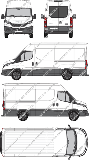 Iveco Daily, van/transporter, roof height 2, wheelbase 3520L, rear window, Rear Wing Doors, 2 Sliding Doors (2021)