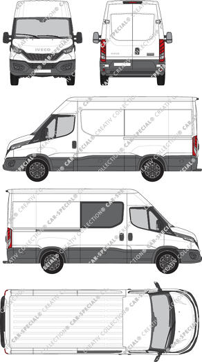 Iveco Daily, furgone, Dachhöhe 2, empattement 3520L, rechts teilverglast, Rear Wing Doors, 1 Sliding Door (2021)