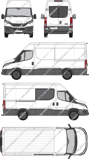 Iveco Daily, furgón, altitud de tejado 2, paso de rueda 3520L, Heck verglast, rechts teilverglast, Rear Wing Doors, 1 Sliding Door (2021)