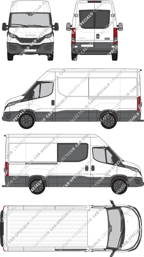 Iveco Daily, fourgon, hauteur de toit 2, Radstand 3520L, Heck verglast, rechts teilverglast, Rear Wing Doors, 1 Sliding Door (2021)