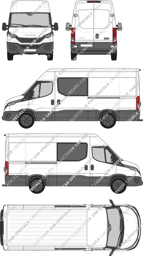 Iveco Daily, Kastenwagen, Dachhöhe 2, Radstand 3520L, Doppelkabine, Rear Wing Doors, 2 Sliding Doors (2021)