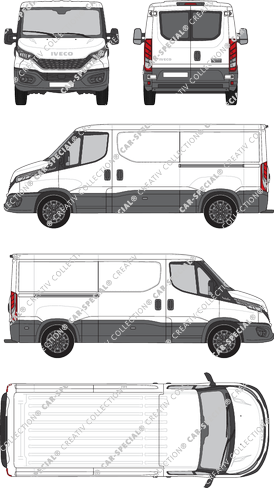 Iveco Daily, Kastenwagen, Dachhöhe 1, Radstand 3520, Heck verglast, Rear Wing Doors, 2 Sliding Doors (2021)