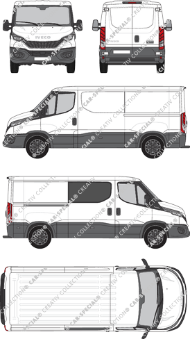 Iveco Daily, van/transporter, roof height 1, wheelbase 3520, rechts teilverglast, Rear Wing Doors, 1 Sliding Door (2021)