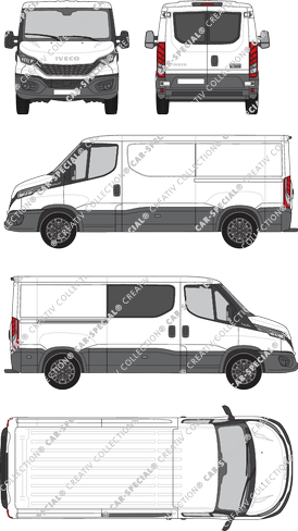 Iveco Daily, Kastenwagen, Dachhöhe 1, Radstand 3520, Heck verglast, rechts teilverglast, Rear Wing Doors, 1 Sliding Door (2021)