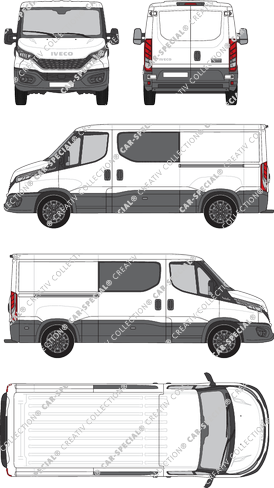Iveco Daily, furgone, Dachhöhe 1, empattement 3520, Doppelkabine, Rear Wing Doors, 2 Sliding Doors (2021)