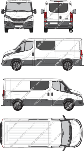 Iveco Daily, van/transporter, roof height 1, wheelbase 3520, rear window, double cab, Rear Wing Doors, 1 Sliding Door (2021)