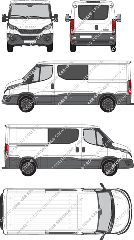 Iveco Daily, Kastenwagen, Dachhöhe 1, Radstand 3520, Heck verglast, Doppelkabine, Rear Wing Doors, 1 Sliding Door (2021)