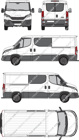 Iveco Daily, Kastenwagen, Dachhöhe 1, Radstand 3520, Heck verglast, Doppelkabine, Rear Wing Doors, 2 Sliding Doors (2021)