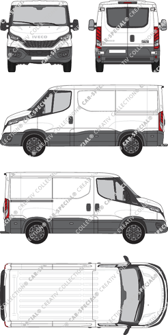Iveco Daily, furgone, Dachhöhe 1, empattement 3000, vitre arrière, Rear Wing Doors, 1 Sliding Door (2021)