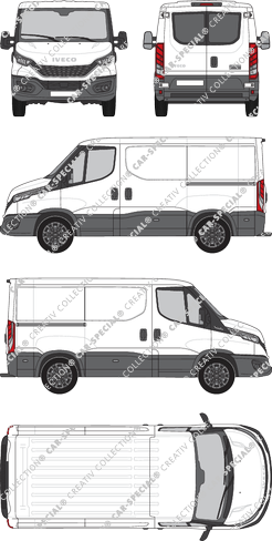 Iveco Daily, Kastenwagen, Dachhöhe 1, Radstand 3000, Heck verglast, Rear Wing Doors, 2 Sliding Doors (2021)