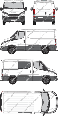 Iveco Daily, van/transporter, roof height 1, wheelbase 3000, rechts teilverglast, Rear Wing Doors, 1 Sliding Door (2021)