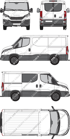 Iveco Daily, van/transporter, roof height 1, wheelbase 3000, Heck verglast, rechts teilverglast, Rear Wing Doors, 1 Sliding Door (2021)