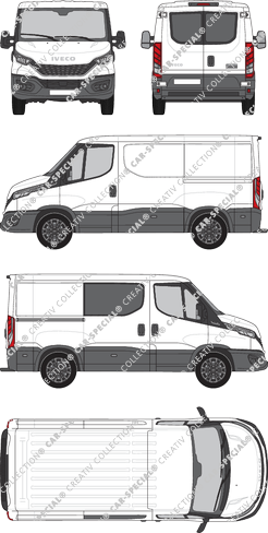 Iveco Daily, furgón, altitud de tejado 1, paso de rueda 3000, Heck verglast, rechts teilverglast, Rear Wing Doors, 1 Sliding Door (2021)