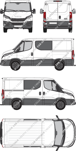 Iveco Daily, van/transporter, roof height 1, wheelbase 3000, double cab, Rear Wing Doors, 1 Sliding Door (2021)