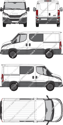 Iveco Daily, furgone, Dachhöhe 1, empattement 3000, Doppelkabine, Rear Wing Doors, 2 Sliding Doors (2021)