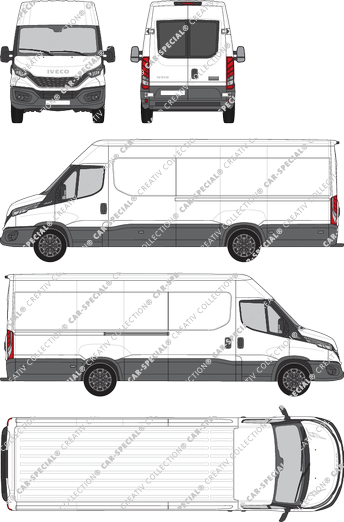 Iveco Daily, furgone, Dachhöhe 2, empattement 4100, vitre arrière, Rear Wing Doors, 1 Sliding Door (2021)