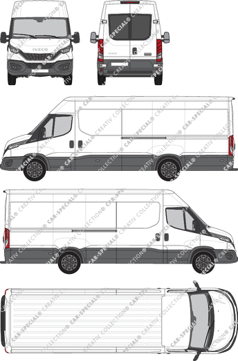 Iveco Daily, Kastenwagen, Dachhöhe 2, Radstand 4100, Heck verglast, Rear Wing Doors, 2 Sliding Doors (2021)