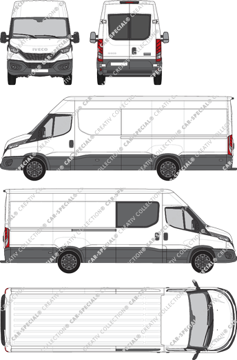 Iveco Daily, van/transporter, roof height 2, wheelbase 4100, Heck verglast, rechts teilverglast, Rear Wing Doors, 1 Sliding Door (2021)