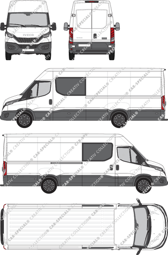 Iveco Daily, van/transporter, roof height 2, wheelbase 4100, double cab, Rear Wing Doors, 1 Sliding Door (2021)