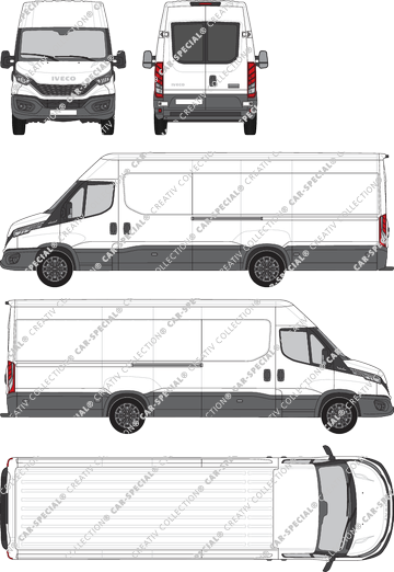 Iveco Daily, furgone, Dachhöhe 2, empattement 4100L, vitre arrière, Rear Wing Doors, 2 Sliding Doors (2021)