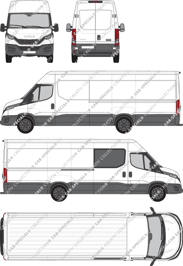 Iveco Daily, van/transporter, roof height 2, wheelbase 4100L, rechts teilverglast, Rear Wing Doors, 1 Sliding Door (2021)