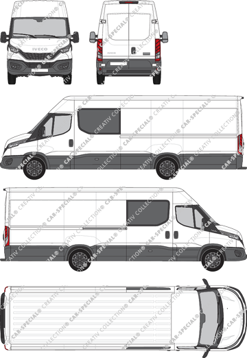 Iveco Daily, furgone, Dachhöhe 2, empattement 4100L, Doppelkabine, Rear Wing Doors, 1 Sliding Door (2021)