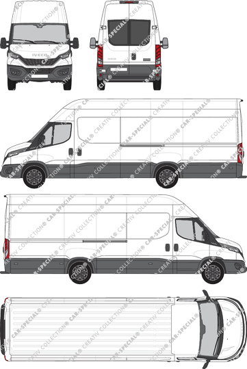 Iveco Daily, Kastenwagen, Dachhöhe 3, Radstand 4100L, Heck verglast, Rear Wing Doors, 2 Sliding Doors (2021)