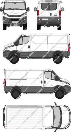 Iveco Daily 4x4, van/transporter, H1, Radstand 3595, rear window, Rear Wing Doors, 1 Sliding Door (2021)