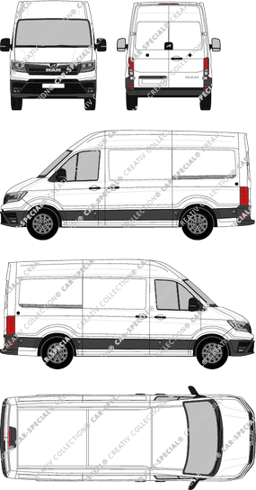 MAN TGE, Hochdach, Kastenwagen, Standard, Rear Wing Doors, 2 Sliding Doors (2017)