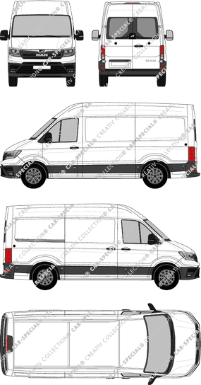 MAN TGE, Hochdach, Kastenwagen, Standard, Heck verglast, Rear Wing Doors, 1 Sliding Door (2017)