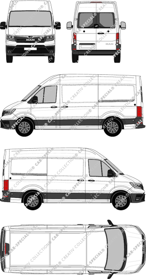 MAN TGE, Hochdach, Kastenwagen, Standard, Heck verglast, Rear Wing Doors, 2 Sliding Doors (2017)