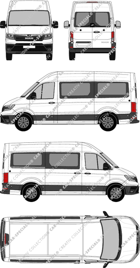 MAN TGE, Hochdach, Kleinbus, Standard, Rear Wing Doors, 1 Sliding Door (2017)