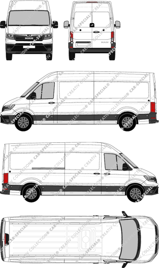 MAN TGE, Hochdach, fourgon, longue, Rear Wing Doors, 1 Sliding Door (2017)