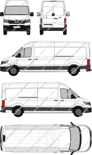 MAN TGE, toit haut, furgone, lang, Rear Wing Doors, 2 Sliding Doors (2017)