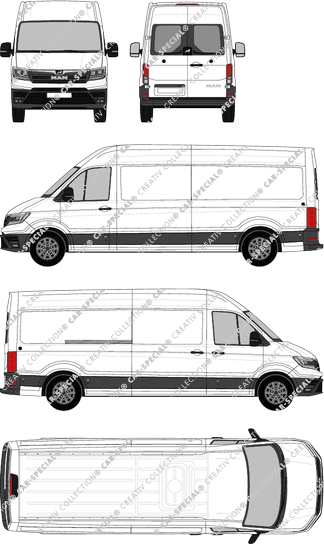 MAN TGE, tejado alto, furgón, largo, ventana de parte trasera, Rear Wing Doors, 1 Sliding Door (2017)