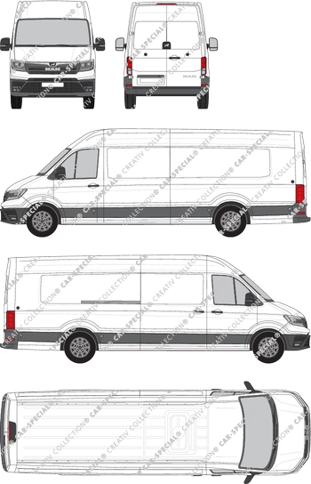 MAN TGE, Hochdach, fourgon, extra long, Rear Wing Doors, 1 Sliding Door (2017)