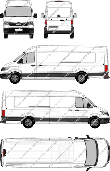 MAN TGE, tejado alto, furgón, especialmente largo, Rear Wing Doors, 2 Sliding Doors (2017)