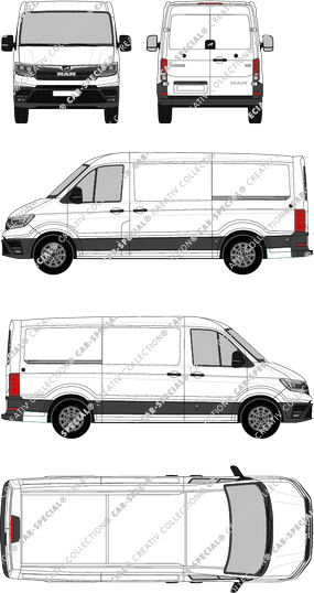 MAN TGE, Normaldach, Kastenwagen, Standard, Rear Wing Doors, 2 Sliding Doors (2017)